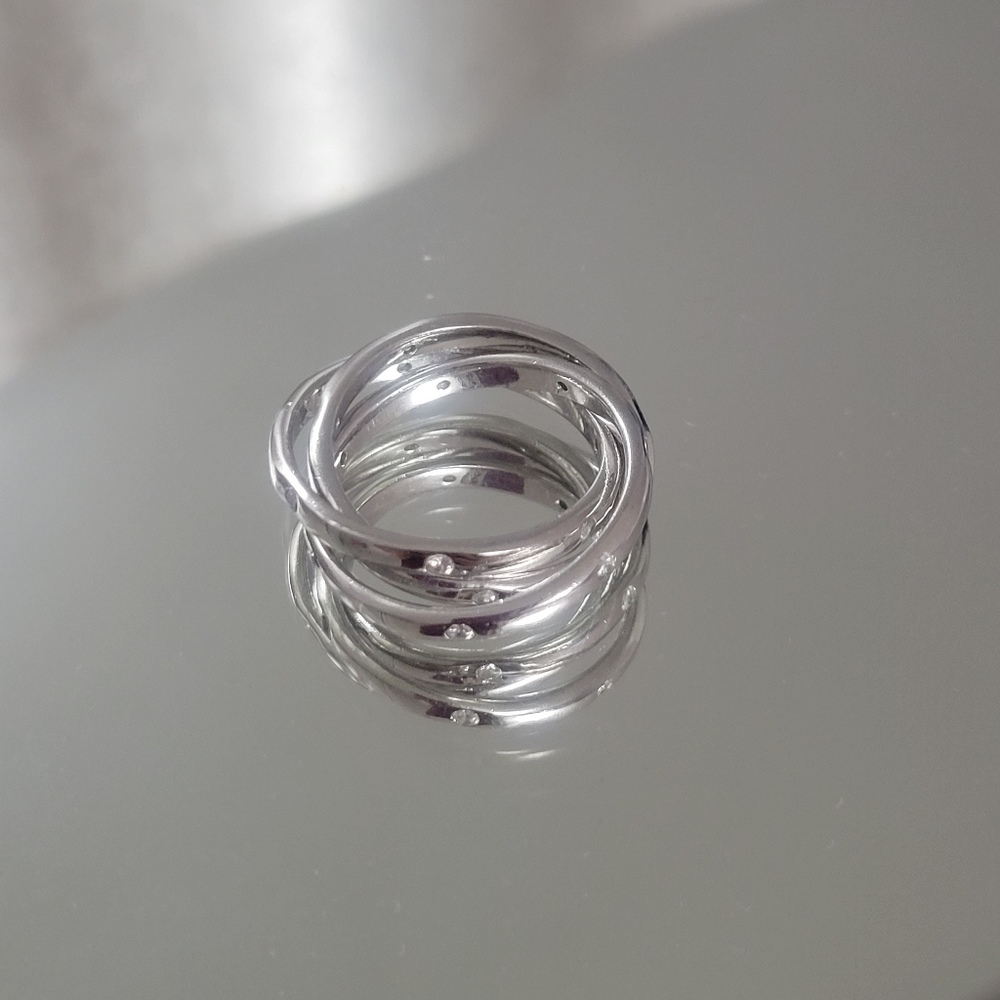925 sterling silver 3 interlocked rings with cubic zirconia crystals size 8